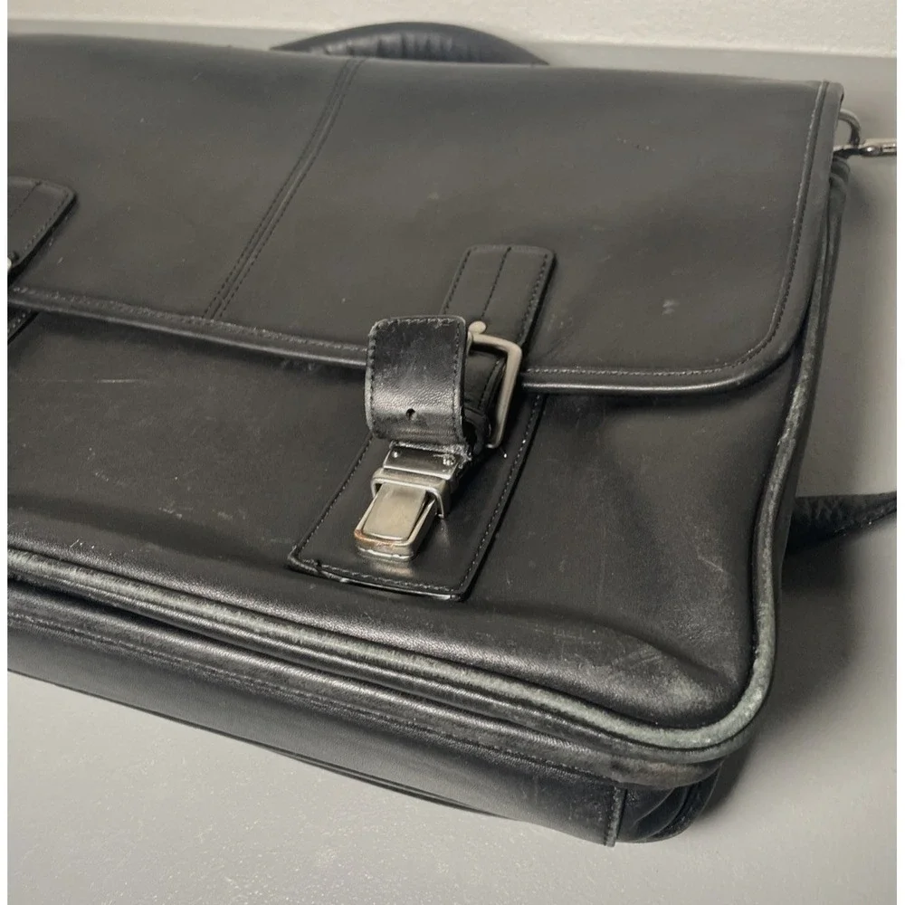 Vintage COACH F06455 Thompson‎ Black Leather Briefcase Laptop Messenger Bag